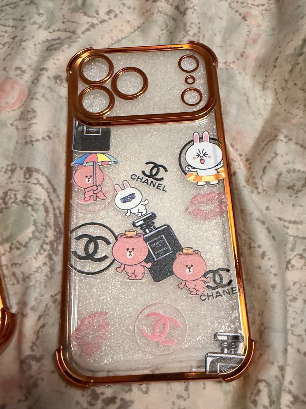Inspired “Cee Cee” Style Phone Case with Orange Trim and Cute Character Decals